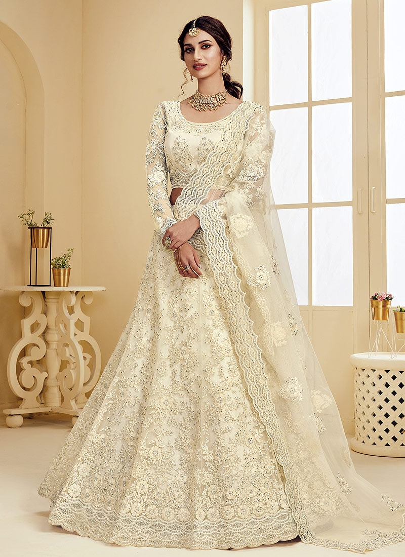 Bridal Lehengas : Off white georgette sequence and zari work ...