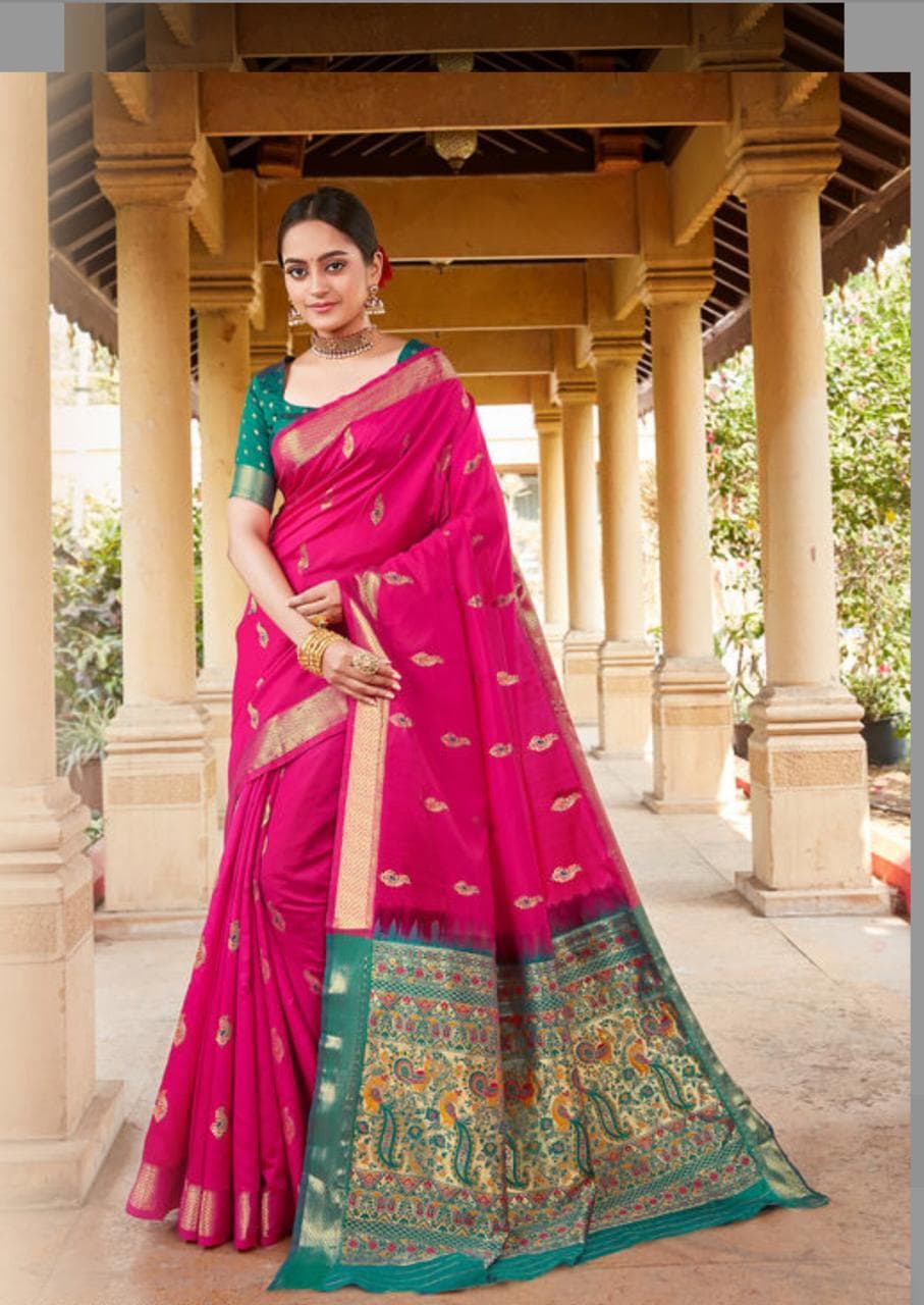 Buy Pink Green Silk Blend Saree  MSLRYGANML14002MSL7  The loom