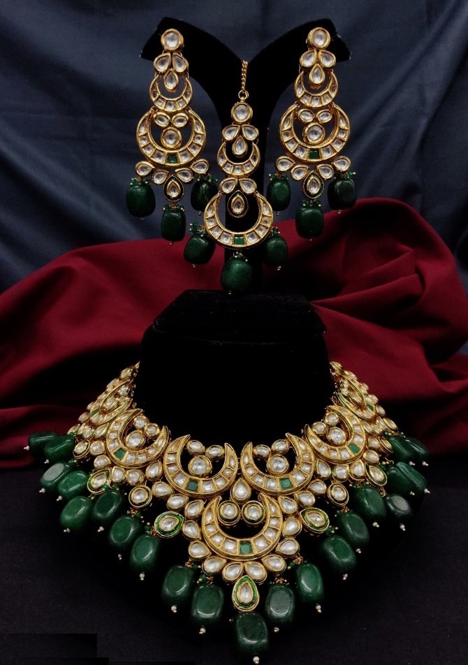 Sea Green Color Bridal Kundan Jewellery Set | FashionCrab.com