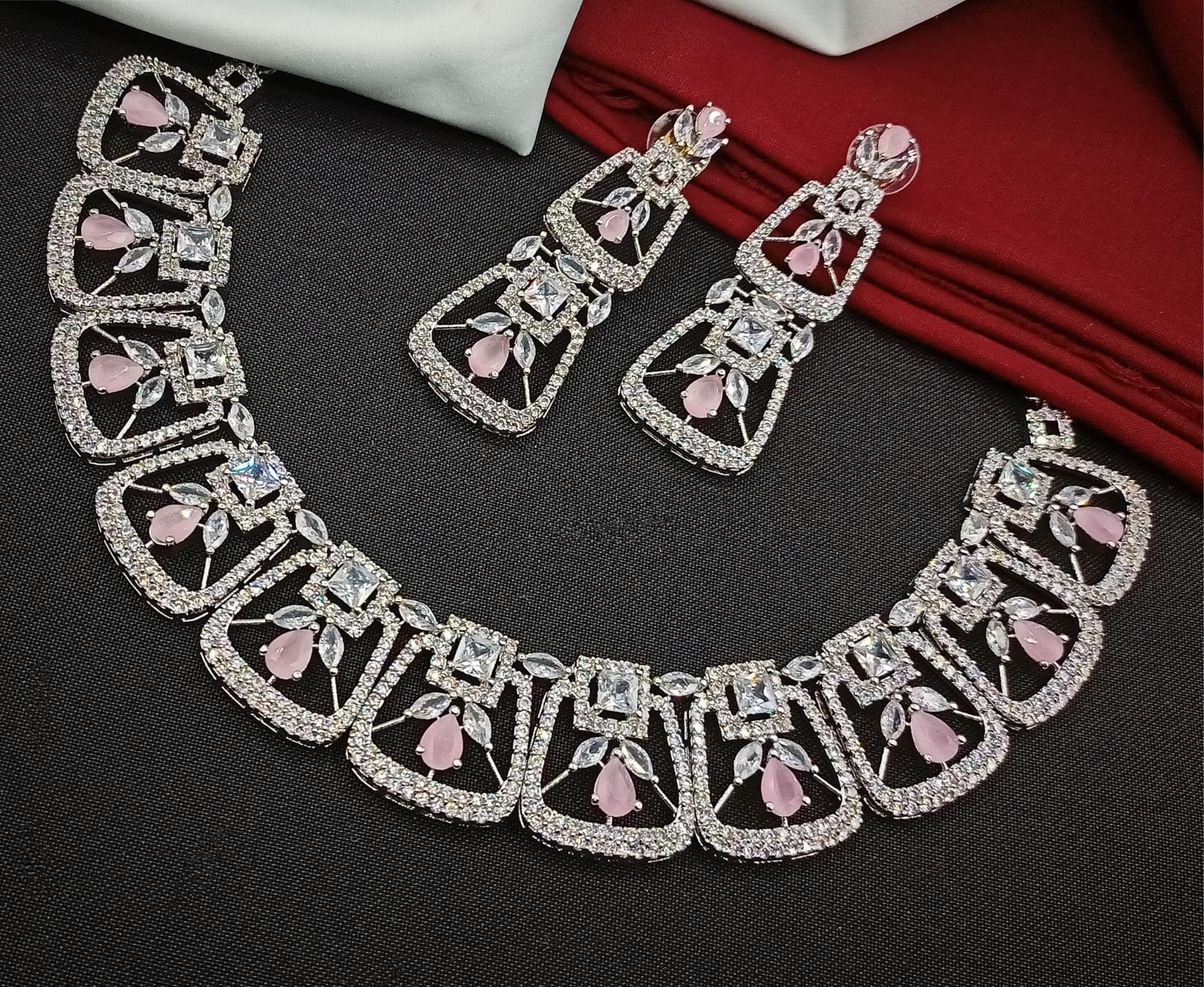 CZ stone bridal jewellery set on rent - Swarnam Bridal Collection