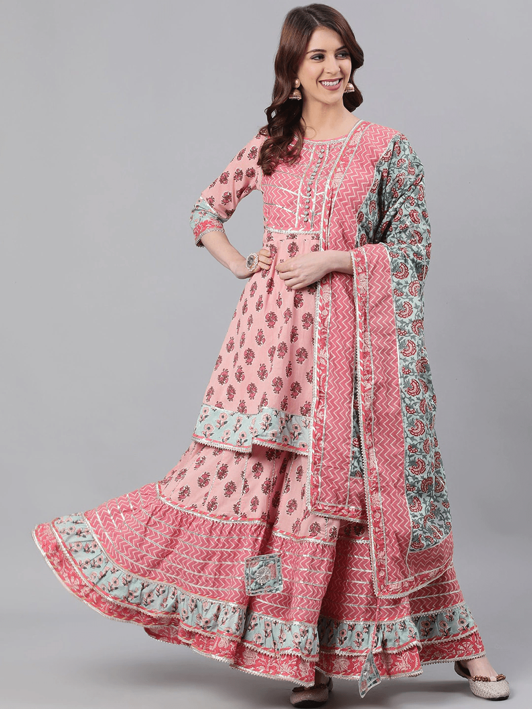 Kassia Gotapatti Sharara Set: Angrakha Kurta, Tiered Sharara, and Nazm –  Sukriti Store