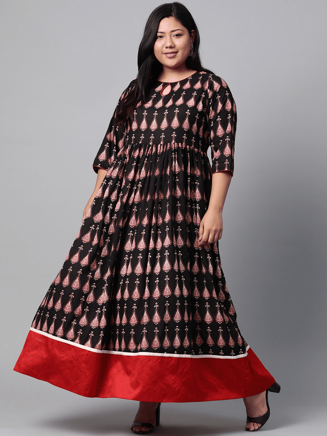 Black And Red Plus Size Cotton Anarkali Kurta  Maharani