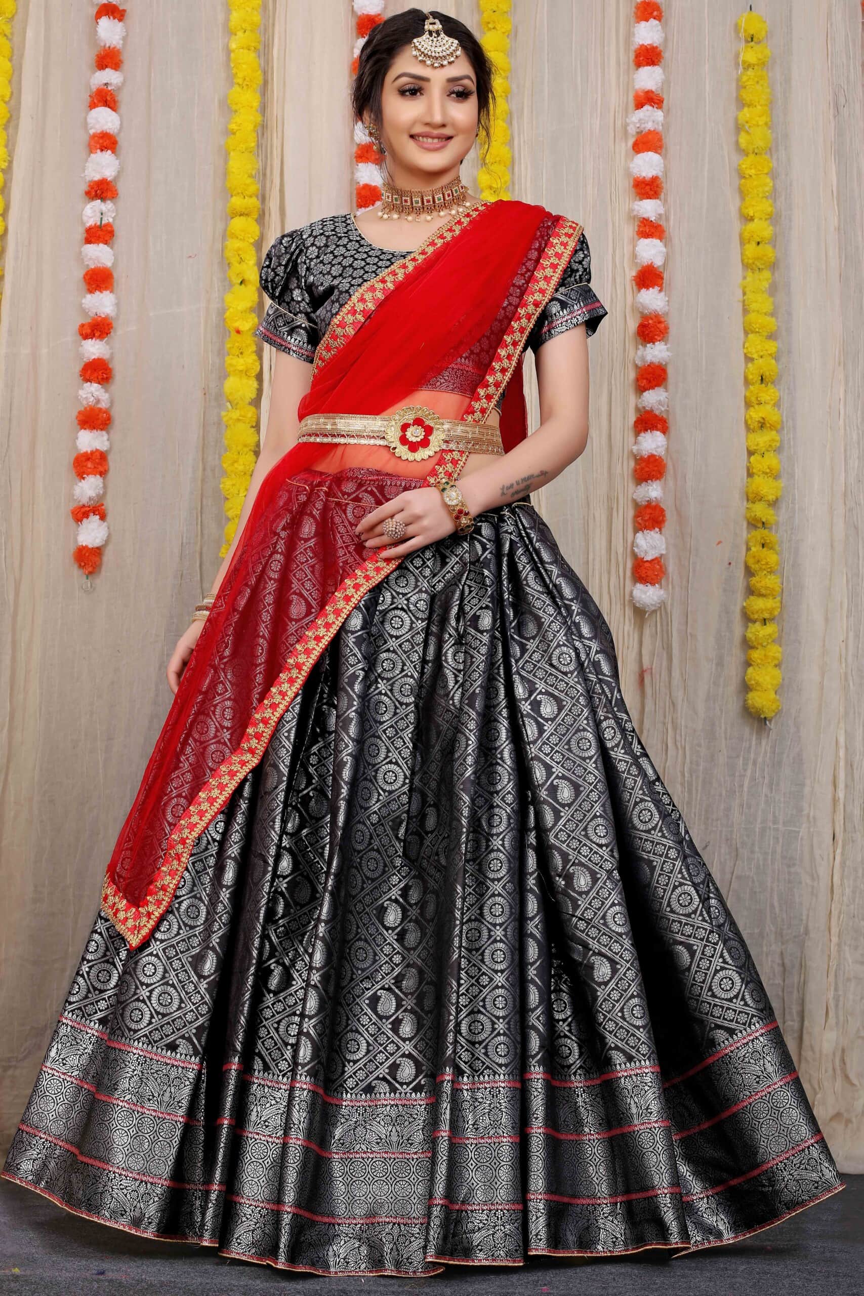 Grey Color Georgette Base Gota Work Lehenga With Net Dupatta