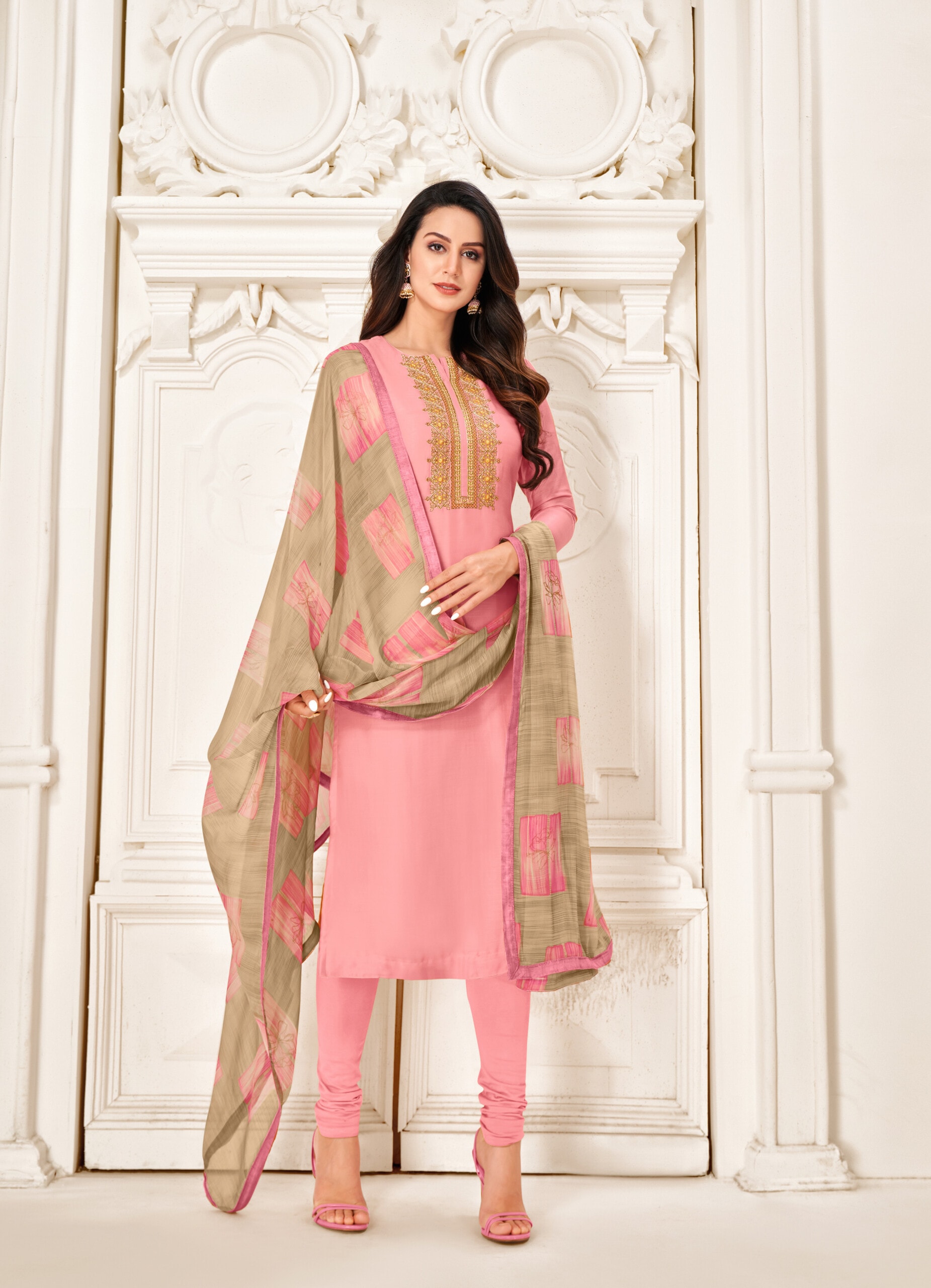 Light Pink Embroidered Cotton Salwar Suit Maharani