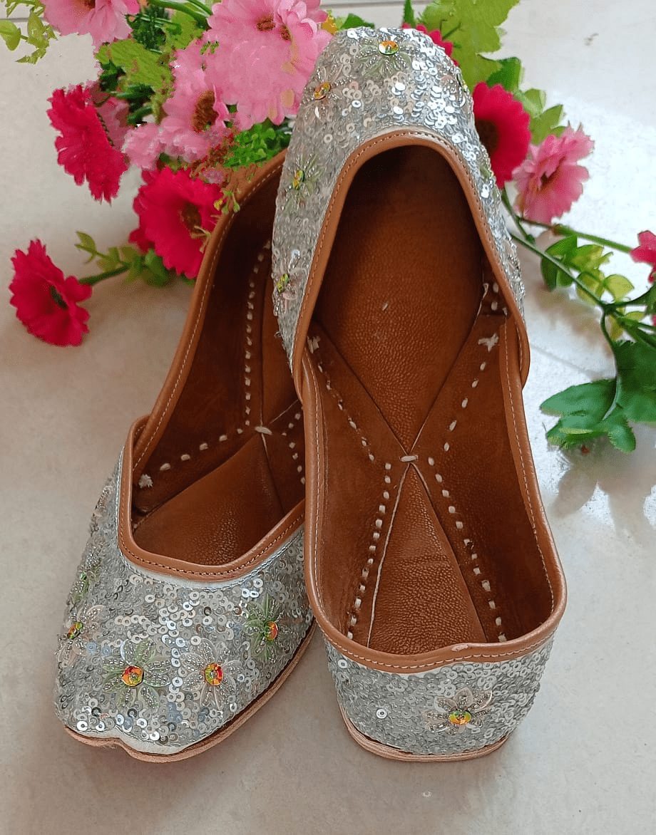 Silver Sequins Embroidered Handcrafted Jutti - Handcrafted Juttis - TYPES OF PUNJABI JUTTI