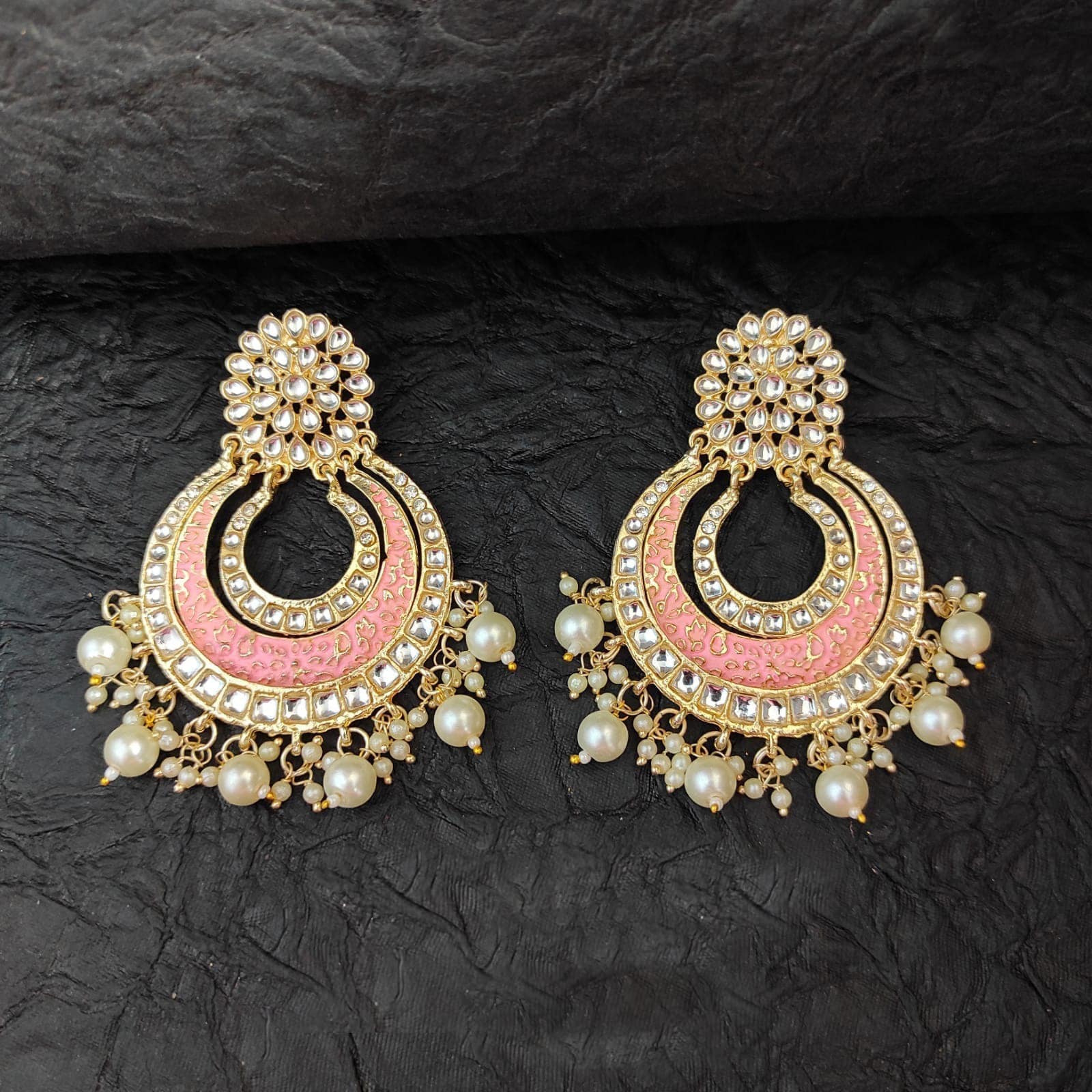 Pink Color Meenakari Earrings