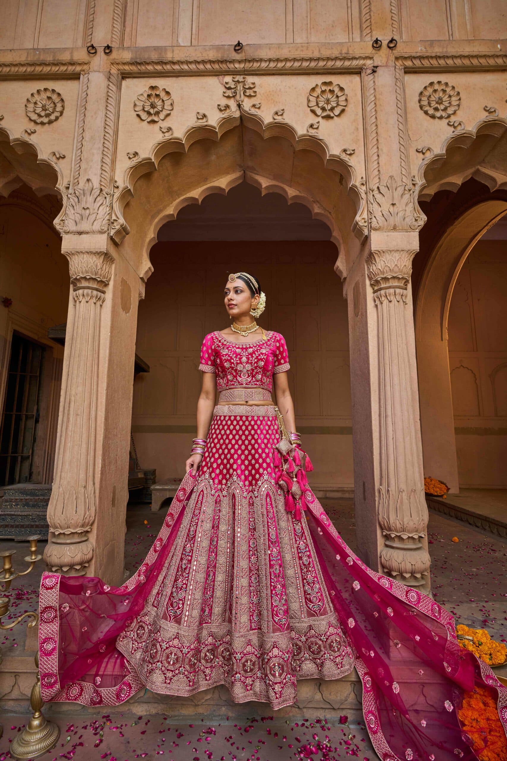 Pink Organza Embroidered Engagement Wedding Heavy Border Lehenga Choli