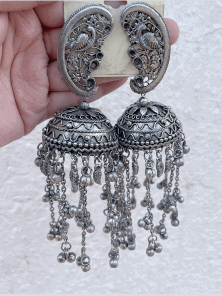 Shop Rubans Oxidized Silver Plated Ghungroo Jhumka Earrings Online at Rubans