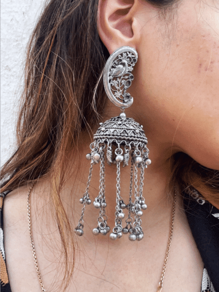 Long Jhumkas Oxidised Earrings Maharani