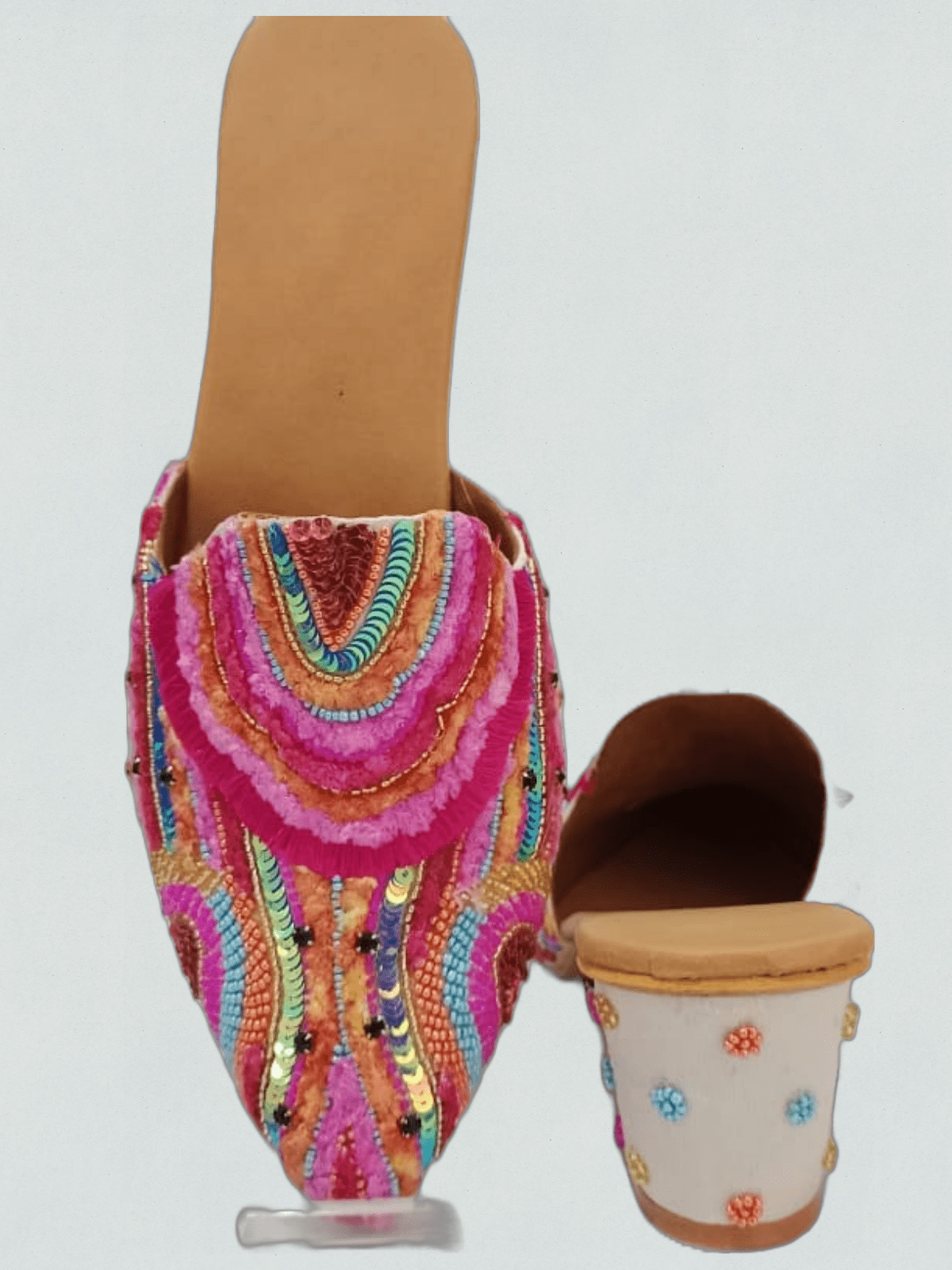 Shades of Pink Embroidered Back Open Wedge Heels - Heels - Maharani