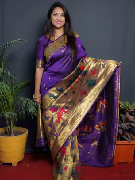 Grape Purple Saree in Paithani Silk