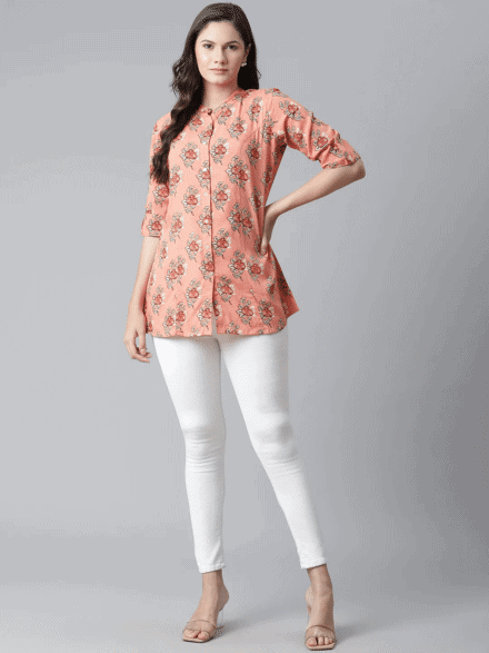 Hot Pink color Embroidered Blended Cotton Short Kurta | UPTO 60% OFF -  Kurtis & Tunics