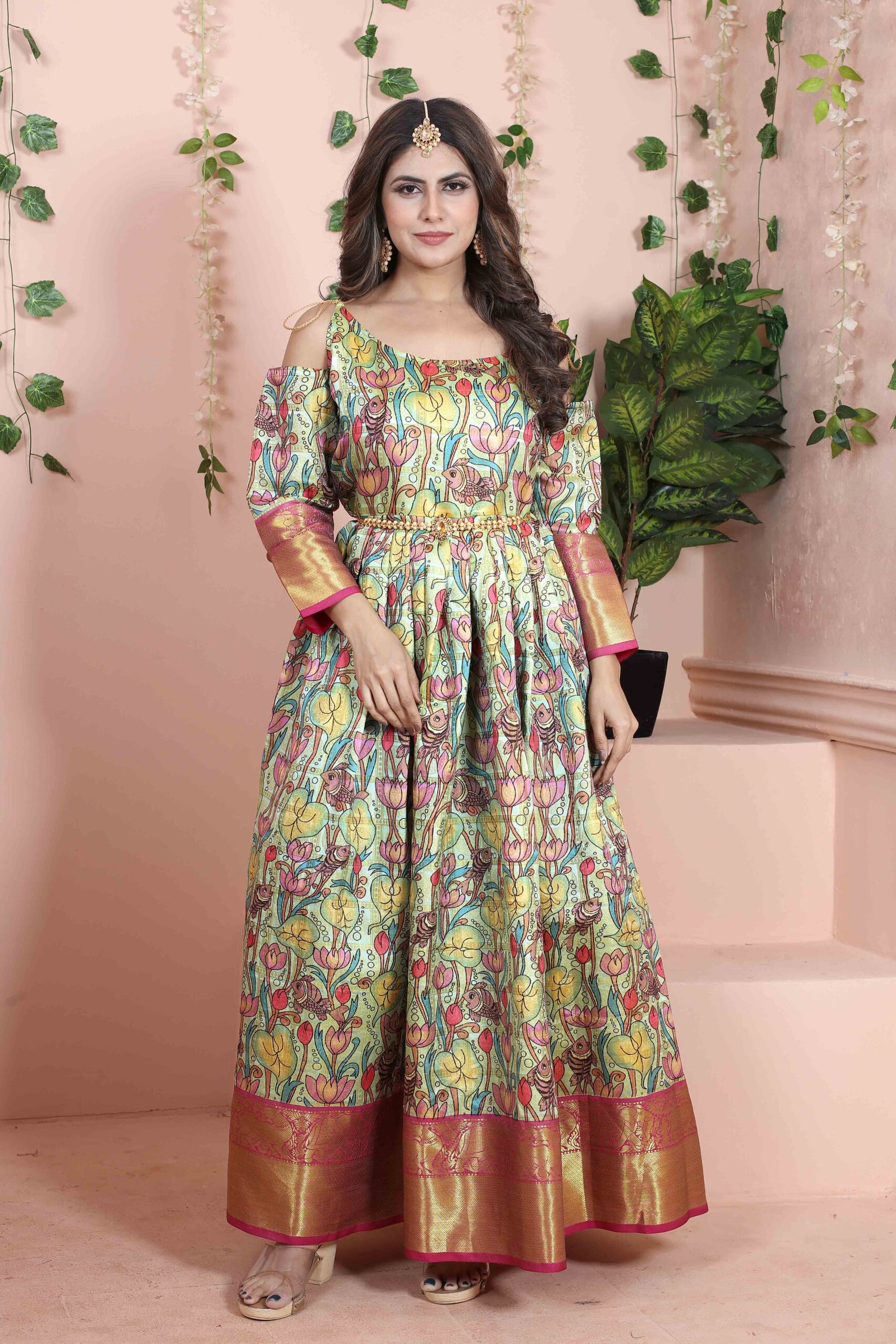 A cotton silk Anarkali gown with attached cotton slip and organza Dupa –  samantchauhan