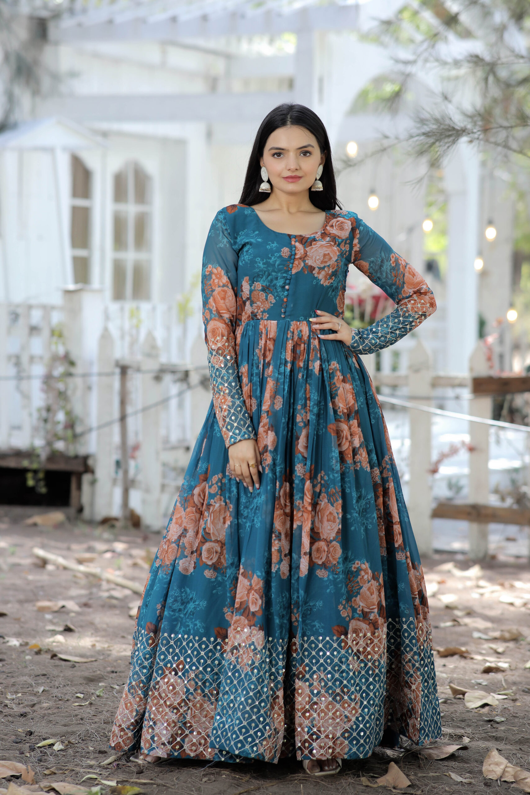 Impressive Tibby Silk Organza Floral Printed Anarkali Gown. | Swetvastra