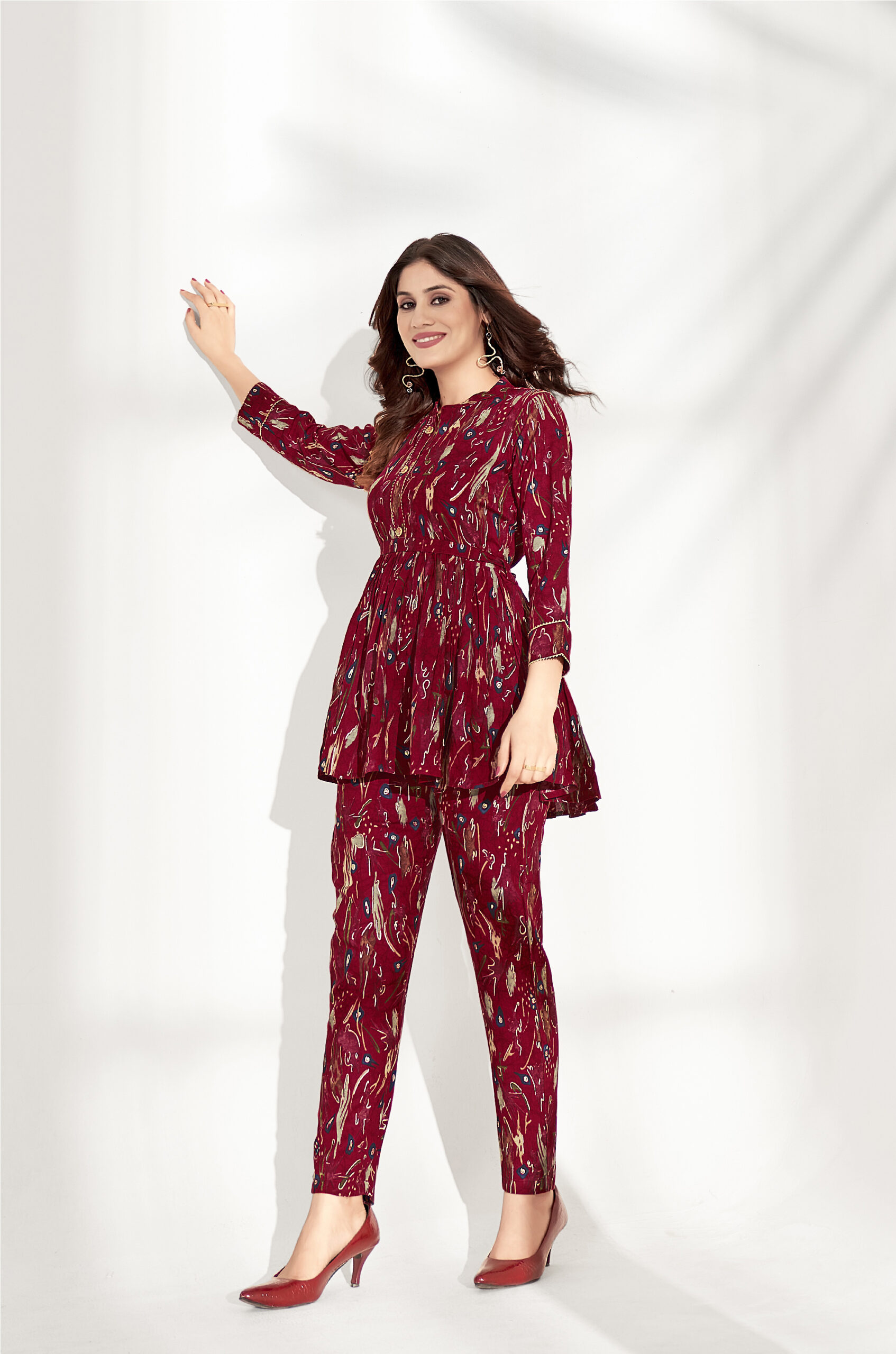 Maroon Short Kurti With Bottom Set Maharani