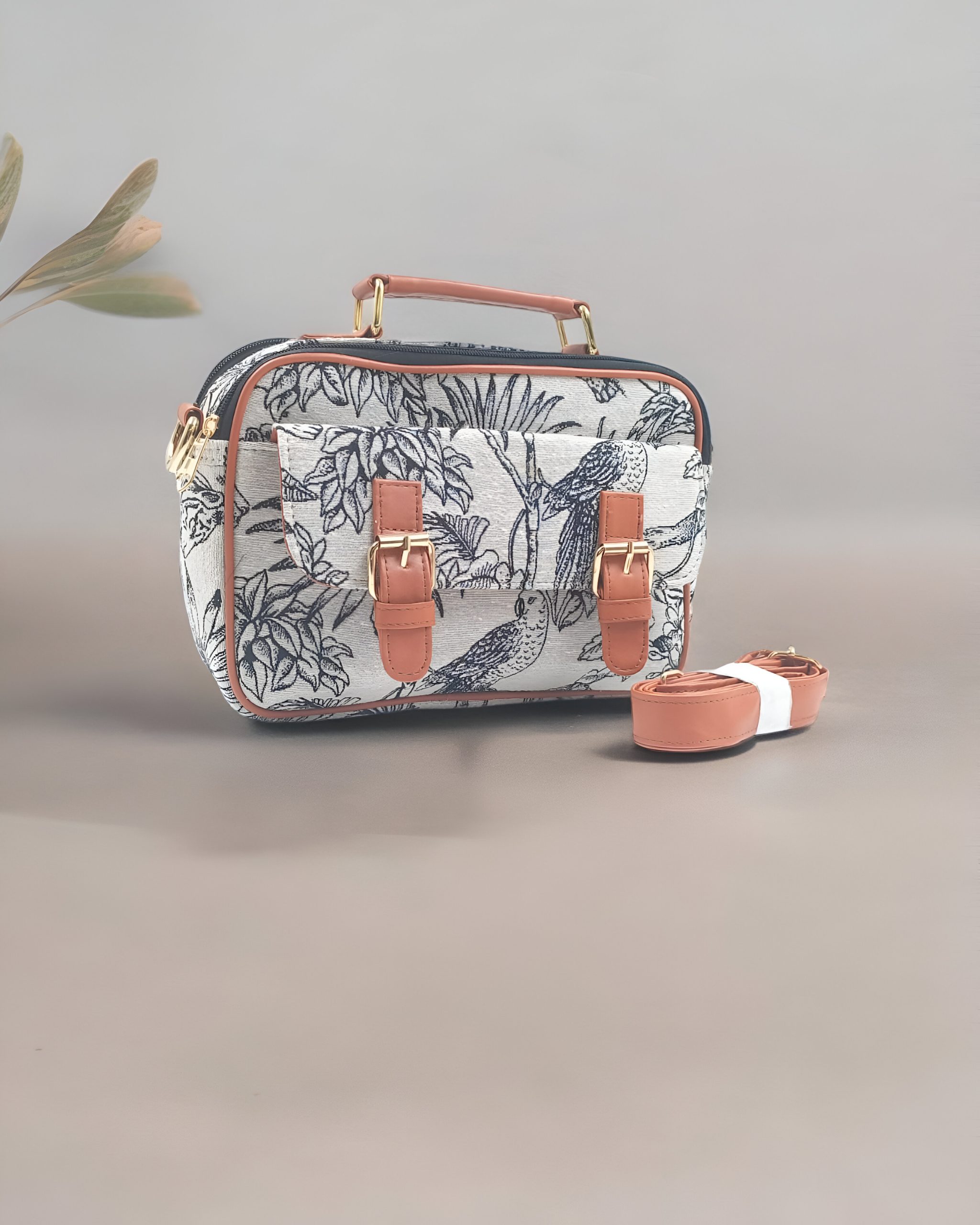 White Two Partition Flap Sling Bag With Handle Maharani